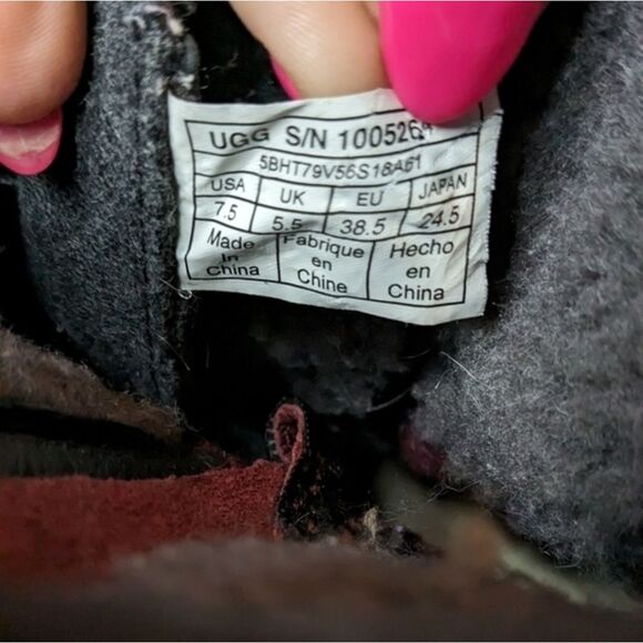 UGG Waterproof Combat Boots Black Leather & Grey Wool Winter Lace-up Side Zip - Picture 4 of 7